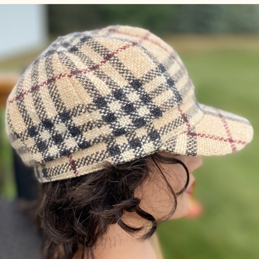BURBERRY London Nova Check Newsboy Hat Wool/Angora/Cashmere blend slouchy Sz M